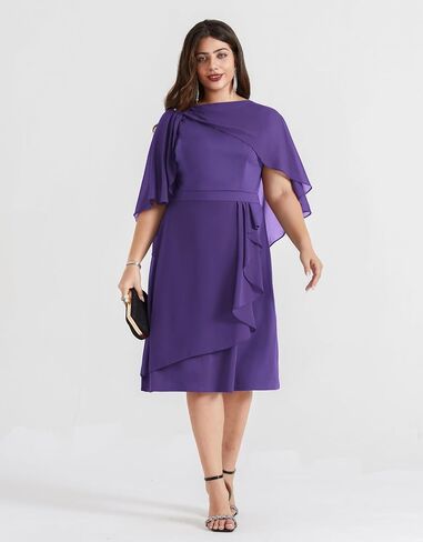 Hanna Nikole Women's Plus Size Chiffon Cape Cocktail Dresses A-Line Ruffles Party Wedding Guest Dress in Saudi Arabia