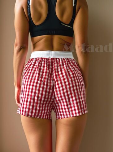 Women's Boxer Shorts Y2k Pajama Casual Mid-Rise Shorts Comfortable Casual Shorts Women's Plaid Home Shorts in Saudi Arabia