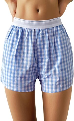 Women's Boxer Shorts Y2k Pajama Casual Mid-Rise Shorts Comfortable Casual Shorts Women's Plaid Home Shorts in Saudi Arabia