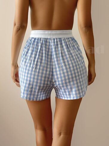 Women's Boxer Shorts Y2k Pajama Casual Mid-Rise Shorts Comfortable Casual Shorts Women's Plaid Home Shorts in Saudi Arabia