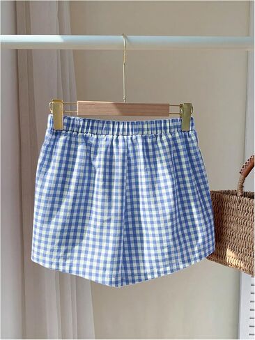 MakeMeChic Women's Plus Size Y2K Boxer Shorts Plaid Elastic Waist Drawstring Wide Leg Pajama Lounge Shorts in Saudi Arabia
