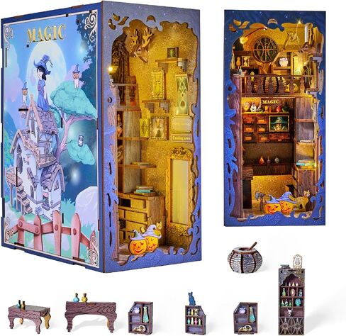 VERYMODEL Book Nook Kit, DIY Miniature Dollhouse Booknook Kit, 3D Wooden Puzzle Bookend Bookshelf Insert Decor with LED Light, Book Nook Kits for Adults and Teens (Magical Academy) in Saudi Arabia