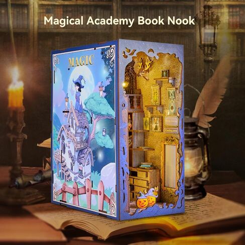 VERYMODEL Book Nook Kit, DIY Miniature Dollhouse Booknook Kit, 3D Wooden Puzzle Bookend Bookshelf Insert Decor with LED Light, Book Nook Kits for Adults and Teens (Magical Academy) in Saudi Arabia