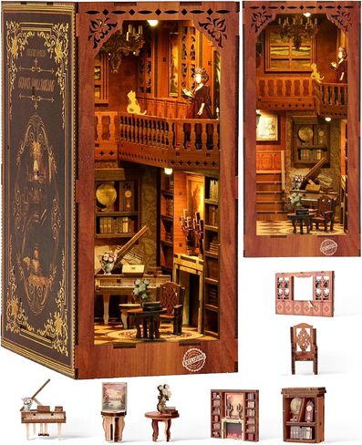 VERYMODEL Book Nook Kit, DIY Miniature Dollhouse Booknook Kit, 3D Wooden Puzzle Bookend Bookshelf Insert Decor with LED Light, Book Nook Kits for Adults and Teens (Magical Academy) in Saudi Arabia