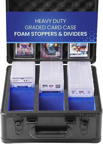 MOJOHAND (2024 New Upgrade) Graded Sports Card Storage Box, Card Storage Plus Box for Trading Card Storage Box, Graded Card Slab Carrying Case Fits PSA BGS FGS (Black&Blue-3) in Saudi Arabia