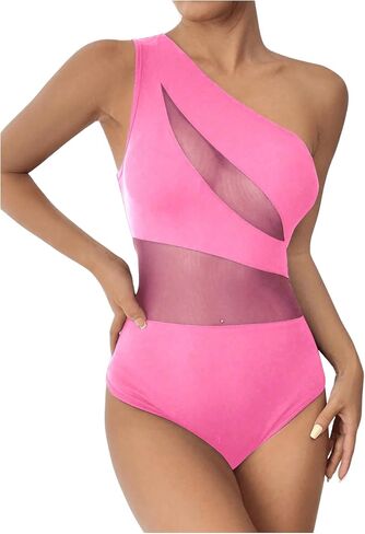 Women's One Shoulder Sheer Mesh Bodysuit Summer Asymmetrical Leotard Tops in Saudi Arabia