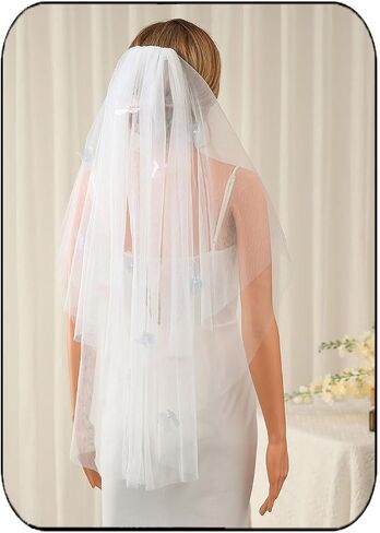 Unsutuo Bride Wedding Veil Fingertip Length Veil Butterfly Bachelorette Party Bridal Tulle Veil Edge with Headpiece for Women in Saudi Arabia