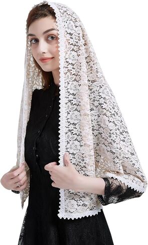Lace Shawl Wrap for women Floral Lace Veil Church lace mantilla catholic veil Bridal Veil Long Lace Y078 in Saudi Arabia