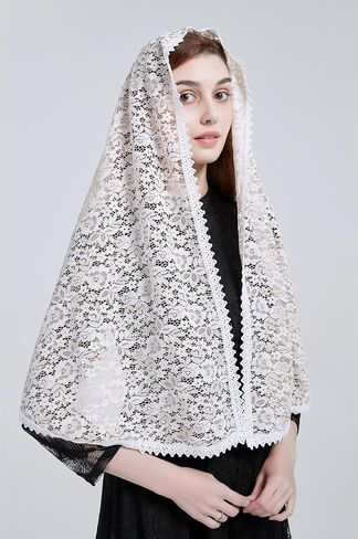 Lace Shawl Wrap for women Floral Lace Veil Church lace mantilla catholic veil Bridal Veil Long Lace Y078 in Saudi Arabia