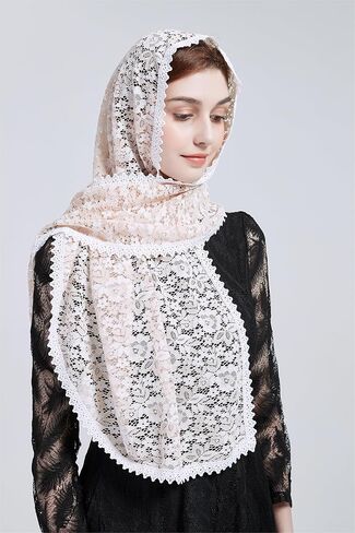 Lace Shawl Wrap for women Floral Lace Veil Church lace mantilla catholic veil Bridal Veil Long Lace Y078 in Saudi Arabia