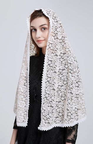 Lace Shawl Wrap for women Floral Lace Veil Church lace mantilla catholic veil Bridal Veil Long Lace Y078 in Saudi Arabia