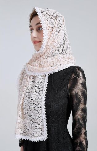 Lace Shawl Wrap for women Floral Lace Veil Church lace mantilla catholic veil Bridal Veil Long Lace Y078 in Saudi Arabia