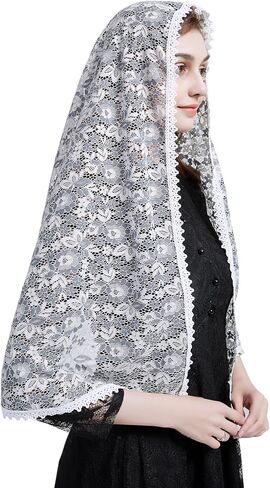Lace Shawl Wrap for women Floral Lace Veil Church lace mantilla catholic veil Bridal Veil Long Lace Y078 in Saudi Arabia
