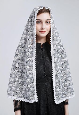 Lace Shawl Wrap for women Floral Lace Veil Church lace mantilla catholic veil Bridal Veil Long Lace Y078 in Saudi Arabia