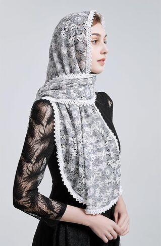 Lace Shawl Wrap for women Floral Lace Veil Church lace mantilla catholic veil Bridal Veil Long Lace Y078 in Saudi Arabia