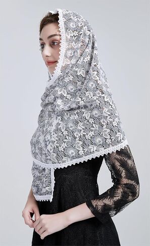 Lace Shawl Wrap for women Floral Lace Veil Church lace mantilla catholic veil Bridal Veil Long Lace Y078 in Saudi Arabia