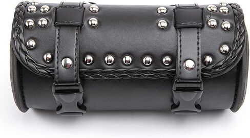 evomosa Motorcycle Fork Bag Mini PU Leather Bike Handlebar Tool Bag Sissy Bar Roll Storage Bag (B Black) in Saudi Arabia