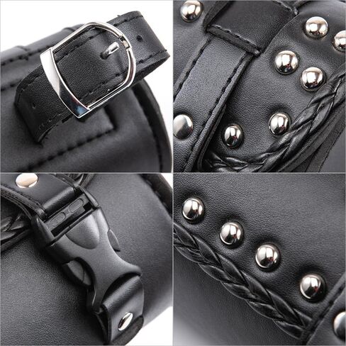 evomosa Motorcycle Fork Bag Mini PU Leather Bike Handlebar Tool Bag Sissy Bar Roll Storage Bag (B Black) in Saudi Arabia