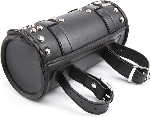 evomosa Motorcycle Fork Bag Mini PU Leather Bike Handlebar Tool Bag Sissy Bar Roll Storage Bag (B Black) in Saudi Arabia