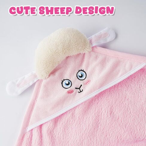 4 PCS Swaddle Blanket Wrap Set, Bath Towel Sheep Pattern with Hand Towel, Soap and Facial Cleanser for 17-22 Inch Baby Doll Boys Girls Reborn Baby Dolls Sleeping Blanket, Pink in Saudi Arabia