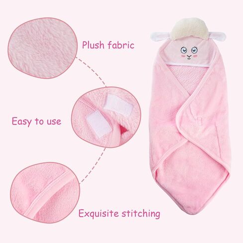 4 PCS Swaddle Blanket Wrap Set, Bath Towel Sheep Pattern with Hand Towel, Soap and Facial Cleanser for 17-22 Inch Baby Doll Boys Girls Reborn Baby Dolls Sleeping Blanket, Pink in Saudi Arabia