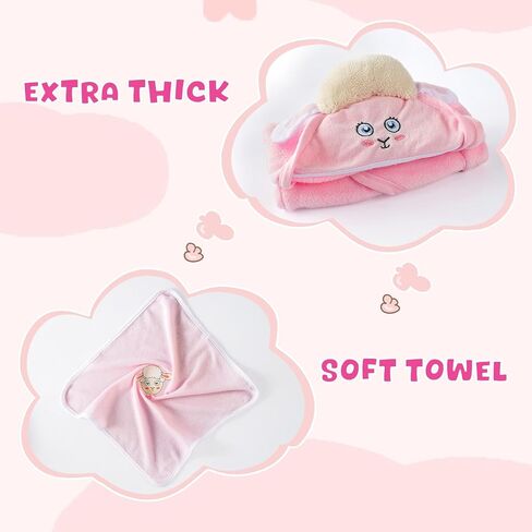 4 PCS Swaddle Blanket Wrap Set, Bath Towel Sheep Pattern with Hand Towel, Soap and Facial Cleanser for 17-22 Inch Baby Doll Boys Girls Reborn Baby Dolls Sleeping Blanket, Pink in Saudi Arabia