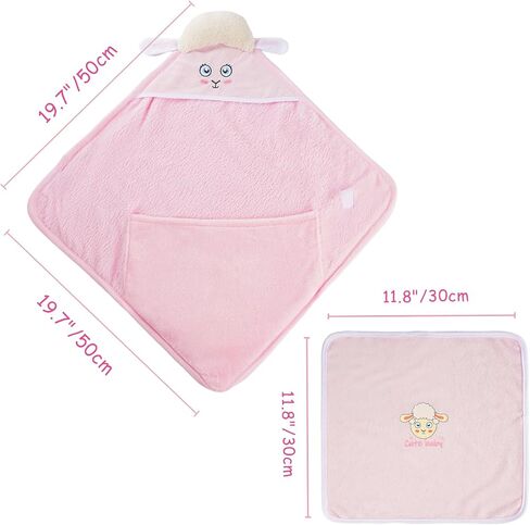 4 PCS Swaddle Blanket Wrap Set, Bath Towel Sheep Pattern with Hand Towel, Soap and Facial Cleanser for 17-22 Inch Baby Doll Boys Girls Reborn Baby Dolls Sleeping Blanket, Pink in Saudi Arabia