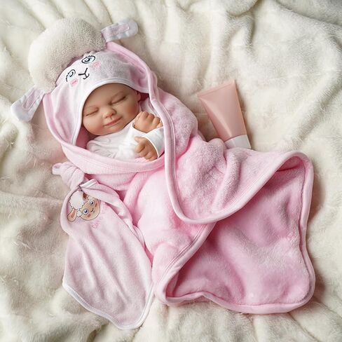 4 PCS Swaddle Blanket Wrap Set, Bath Towel Sheep Pattern with Hand Towel, Soap and Facial Cleanser for 17-22 Inch Baby Doll Boys Girls Reborn Baby Dolls Sleeping Blanket, Pink in Saudi Arabia