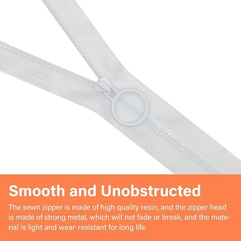 20pcs Resin Zippers with Ring Pulls Non Separating Close End #3 Plastic Zipper, for DIY Sewing Craft Bags Clothes Garment Resin Zippers White 6 Inch in Saudi Arabia