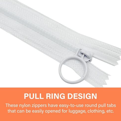 20pcs Resin Zippers with Ring Pulls Non Separating Close End #3 Plastic Zipper, for DIY Sewing Craft Bags Clothes Garment Resin Zippers White 6 Inch in Saudi Arabia