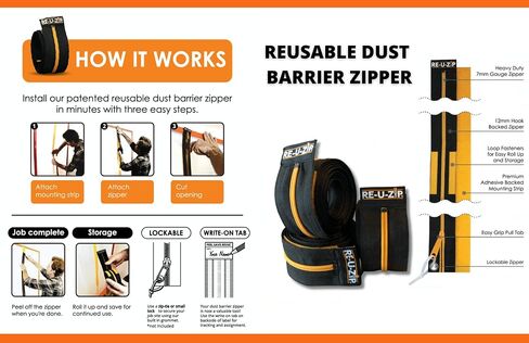 RE-U-ZIP® Heavy-Duty Reusable Dust Barrier Zipper | 6-Pack | Patented Hook & Loop System | Cost-Effective & Reliable | Lockable Safety Feature in Saudi Arabia