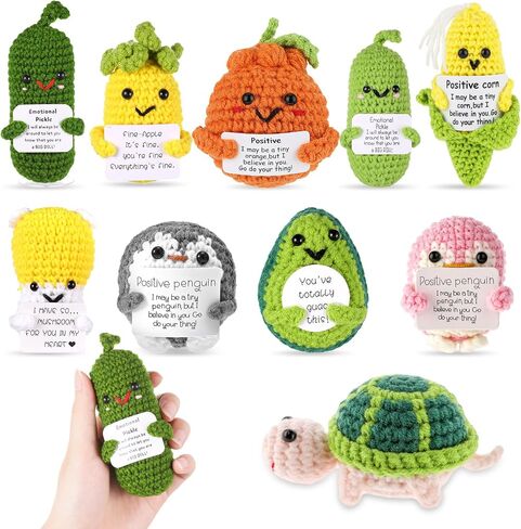 10 Pcs Mini Funny Potato Doll, Handmade Emotional Support Pickled Cucumber Pickle Gift 3 Inch Cute Mini Funny Crochet Doll with Positive Card Encouragement Support for Birthday Gift Room Decor in Saudi Arabia