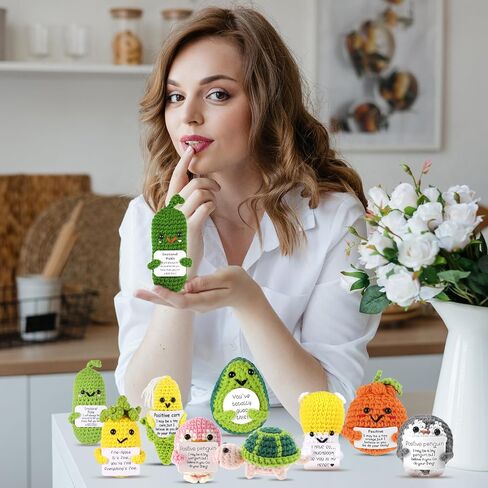10 Pcs Mini Funny Potato Doll, Handmade Emotional Support Pickled Cucumber Pickle Gift 3 Inch Cute Mini Funny Crochet Doll with Positive Card Encouragement Support for Birthday Gift Room Decor in Saudi Arabia