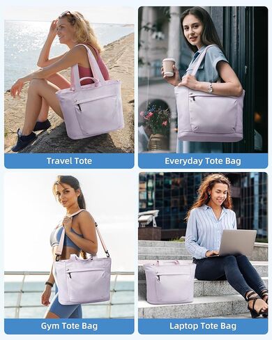 حقيبة سفر للنساء من باجيل، حقيبة كتف للسفر مع أكمام بعجلات، حقيبة يد بمقبض علوي مقاوم للماء، حقيبة كمبيوتر محمول للحمل أثناء عطلة نهاية الأسبوع طوال الليل للسفر وصالة الألعاب الرياضية والعمل - أرجواني فاتح in Kuwait