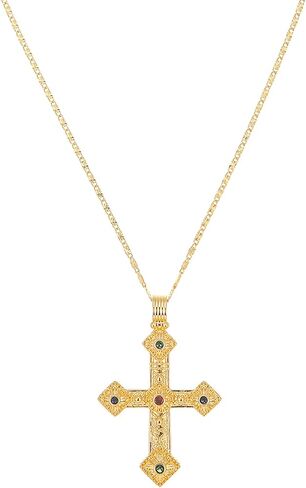 Elegant Gold Cross Necklace with Detailed Filigree Design - Lightweight Religious Jewelry with a Classic Touch - adjustable 66cm Chain in Saudi Arabia