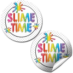Rainbow Slime Time Themed Birthday Thank You Sticker Labels for Kids, 40 2" Party Circle Stickers by AmandaCreation, Great for Party Favors, Envelope Seals & Goodie Bags