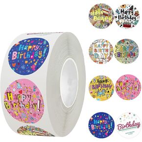 Happy Birthday Roll Stickers Round Seal Labels 500 PCS 1" Self-Adhesive Decorative Gift Tags for Envelope Card Present Box Cupcake Party Favors