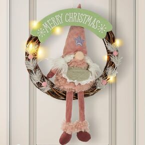 Christmas Decorations - Christmas Wreaths for Front Door,Artificial Christmas Gnome Wreath with Lights and Timer 13.5 Inch,Christmas Door Wreath for Indoor,Outdoor Home Decor