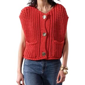 Women's Fashionable Sleeveless Short Knitted Sweater Vest Button Cardigan with Pockets in Saudi Arabia