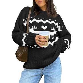 Saodimallsu Womens Oversized Christmas Sweaters Crewneck Chunky Reindeer Knit Long Sleeve Santa Xmas Pullover Sweater