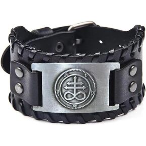 Satan Leviathan Cross Bracelet, Alchemical Sulfur Symbol Leather Cuff Wristband for Religions Satanist