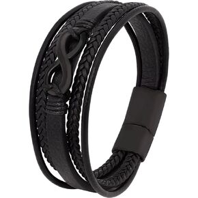 HAQUIL Infinity Multi Layer Bracelet Mens Rustic Leather Bracelets Boho Style Wristbands Cuff