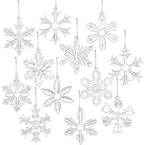 Style Glass Clear Glass Snowflake Ornament Winter Christmas Tree Hanging Decorations (12 Pieces). in Saudi Arabia