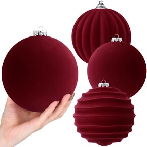 Syhood 9 Pcs 4 Inch Velvet Christmas Balls Velvet Christmas Tree Ball Ornaments Plastic Balls for Xmas Tree Hanging Ornaments Home Garland Holiday Wedding Party Decor(Red,9 Pcs)