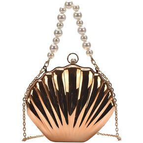 Acrylic Shell Clutch for Women Evening HandBag Pearl Chain Lipstick Bag for Wedding Party Prom Cocktail