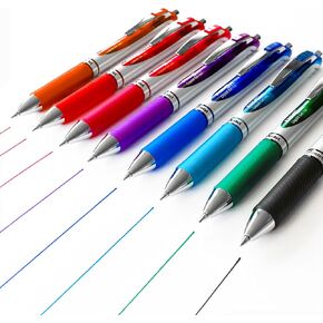 Pentel EnerGel XM BL77 - Retractable Liquid Gel Ink Pen - 0.7mm - Pack of 8 Mixed Pens (Black, Green, Light Blue, Blue, Purple, Pink, Red, Orange)