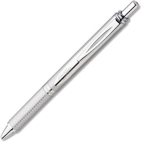 2 X Pentel Energel Retractable Roller Ball, 0.7 mm Line Size, Chrome Barrel, Black (BL407-A) (SILVER, 2)