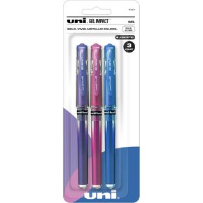 uniball Signo Gel Impact Pens, Bold Point (1.0mm), Assorted Metallic, 3 Pack