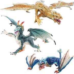 Fistone Western Dragon Toy Set, 3 PCS Realistic Battle Dragon, Lion Dragon, Demon Dragon Figurines, Creature Dragon Playset for Kids, Dragon Toy Action Figure for Kids Ages 3+