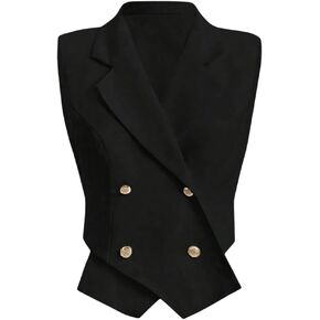 GORGLITTER Women's Button Front Sleeveless Blazer Jackets Trendy Casual Business Cardigan Vest Elegant Outwear